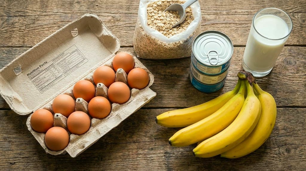Panier de courses économique avec oeufs et avoine