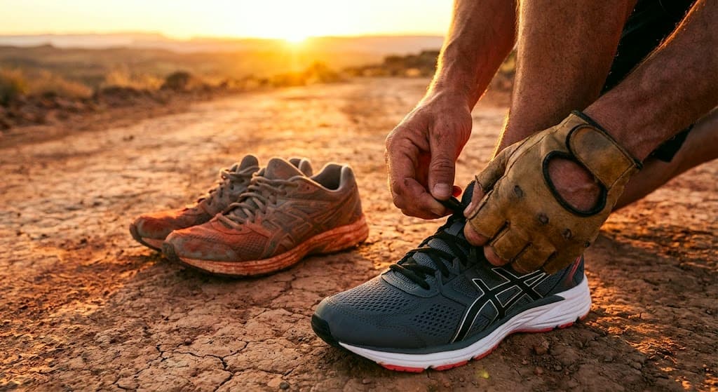 Homme laçant ses chaussures de sport après une longue pause